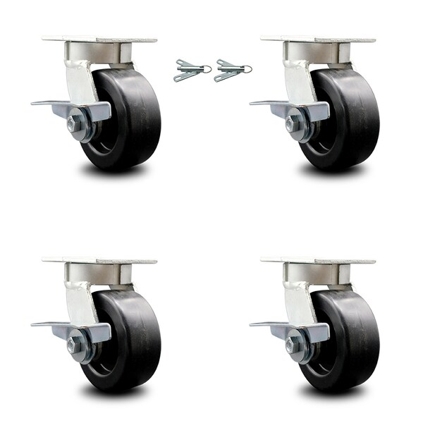 Service Caster 5 Inch Kingpinless Polyolefin Wheel Caster Brakes 2 Swivel Locks SCC, 4PK SCC-KP30S520-POR-SLB-BSL-2-SLB-2 - main